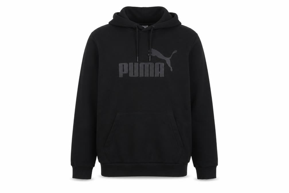Front view of Puma Men's Black Graphic Hoodie, size L, Pullover