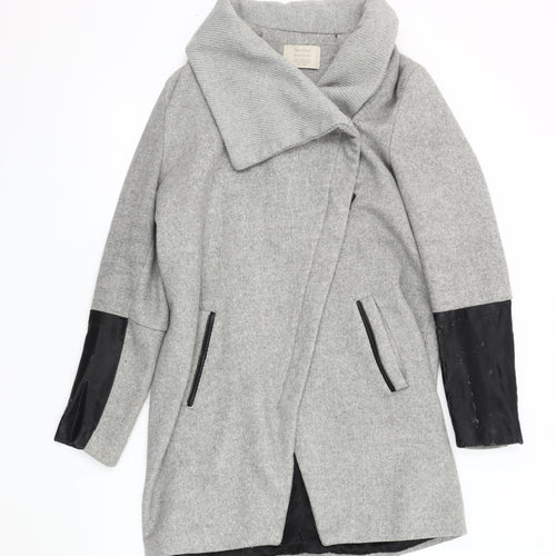 Bershka Women's Grey Overcoat - Size S, Wool Blend