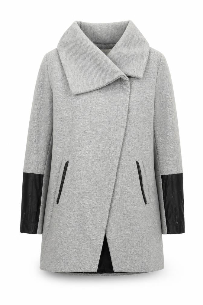 Front view of Bershka Women's Grey Overcoat -, size S, Wool Blend