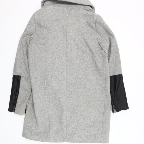 Bershka Women's Grey Overcoat - Size S, Wool Blend
