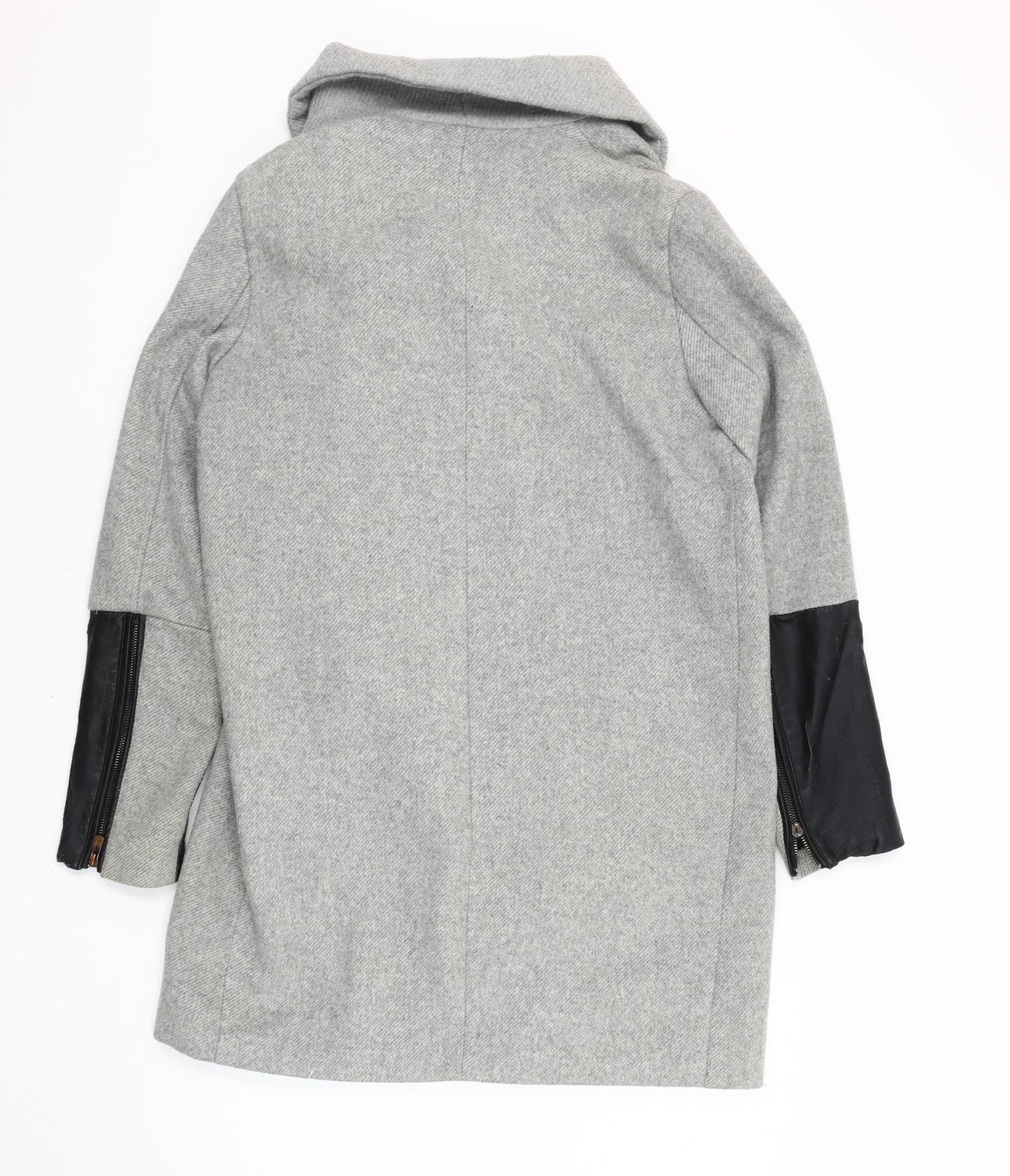 Bershka Women's Grey Overcoat - Size S, Wool Blend