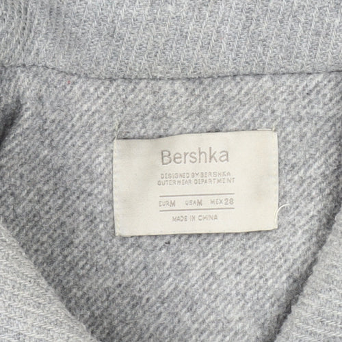 Bershka Women's Grey Overcoat - Size S, Wool Blend