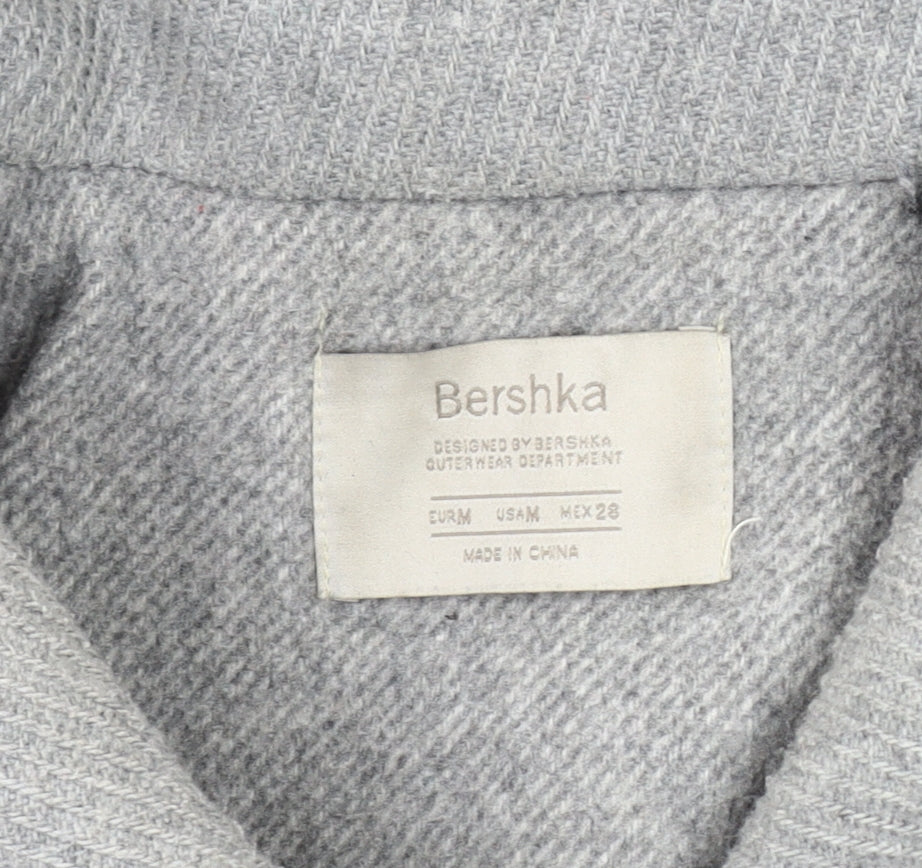 Bershka Women's Grey Overcoat - Size S, Wool Blend