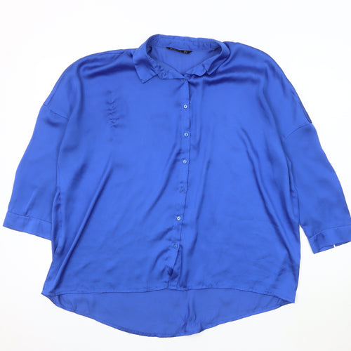 Stradivarius Women's Blue Relaxed Button-Up Shirt S