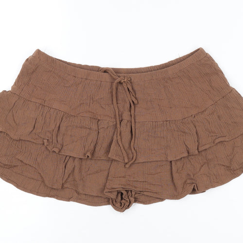 Pull&Bear Women's Brown Ruffle Skort, Size 12, Casual Summer