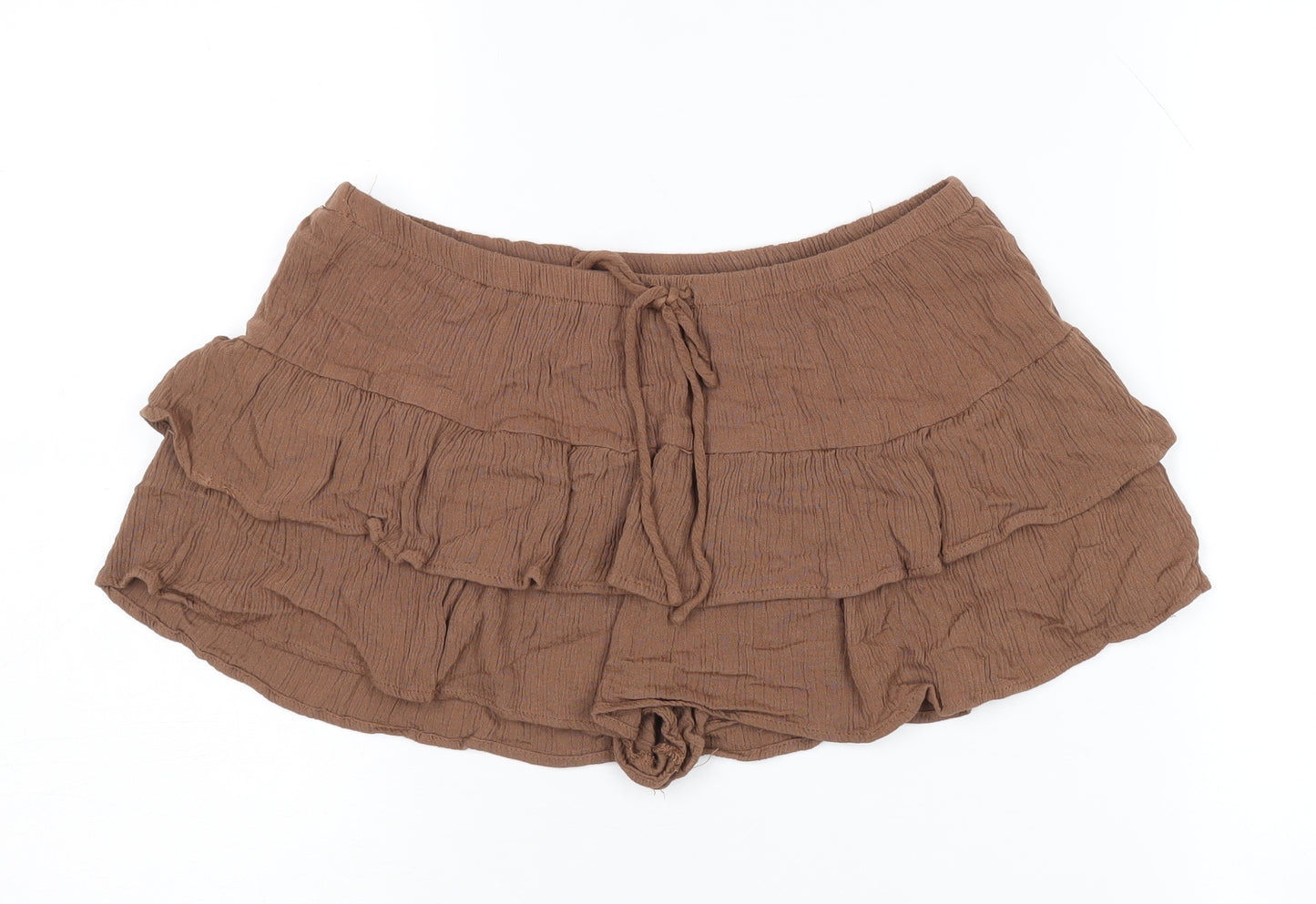 Pull&Bear Women's Brown Ruffle Skort, Size 12, Casual Summer