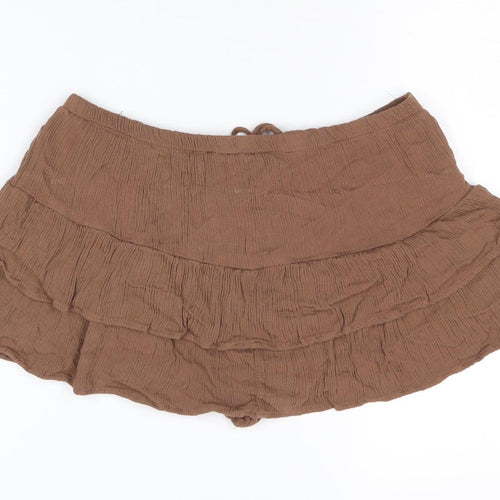 Pull&Bear Women's Brown Ruffle Skort, Size 12, Casual Summer