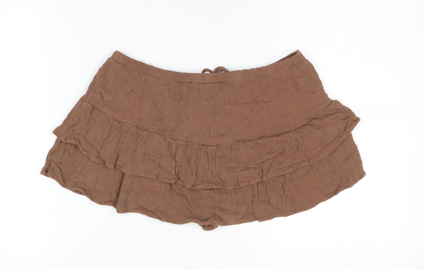 Pull&Bear Women's Brown Ruffle Skort, Size 12, Casual Summer