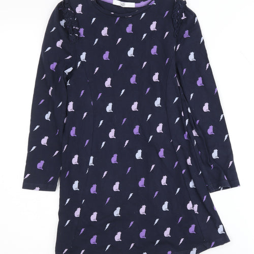 Marks and Spencer Girls Dress Multicoloured Cats 7-8 Years Long Sleeve
