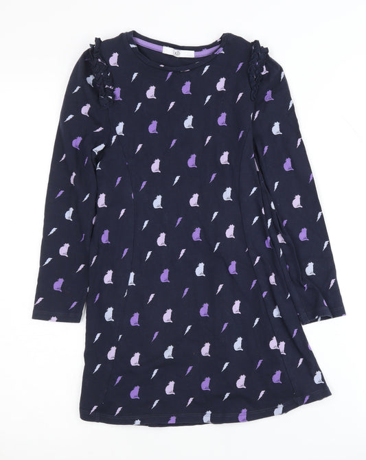 Marks and Spencer Girls Dress Multicoloured Cats 7-8 Years Long Sleeve