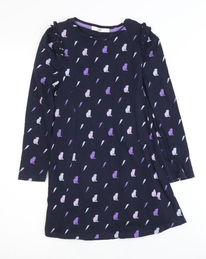 Marks and Spencer Girls Dress Multicoloured Cats 7-8 Years Long Sleeve