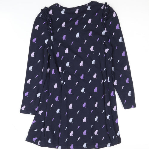 Marks and Spencer Girls Dress Multicoloured Cats 7-8 Years Long Sleeve
