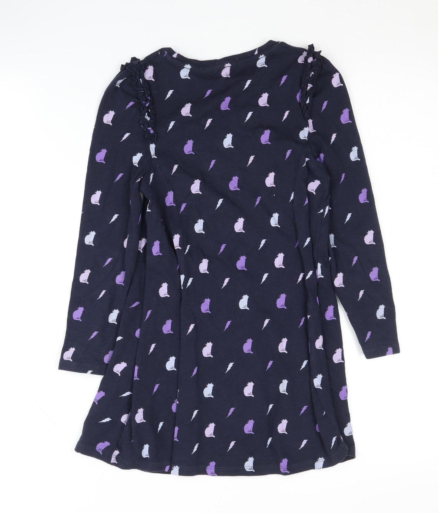 Marks and Spencer Girls Dress Multicoloured Cats 7-8 Years Long Sleeve