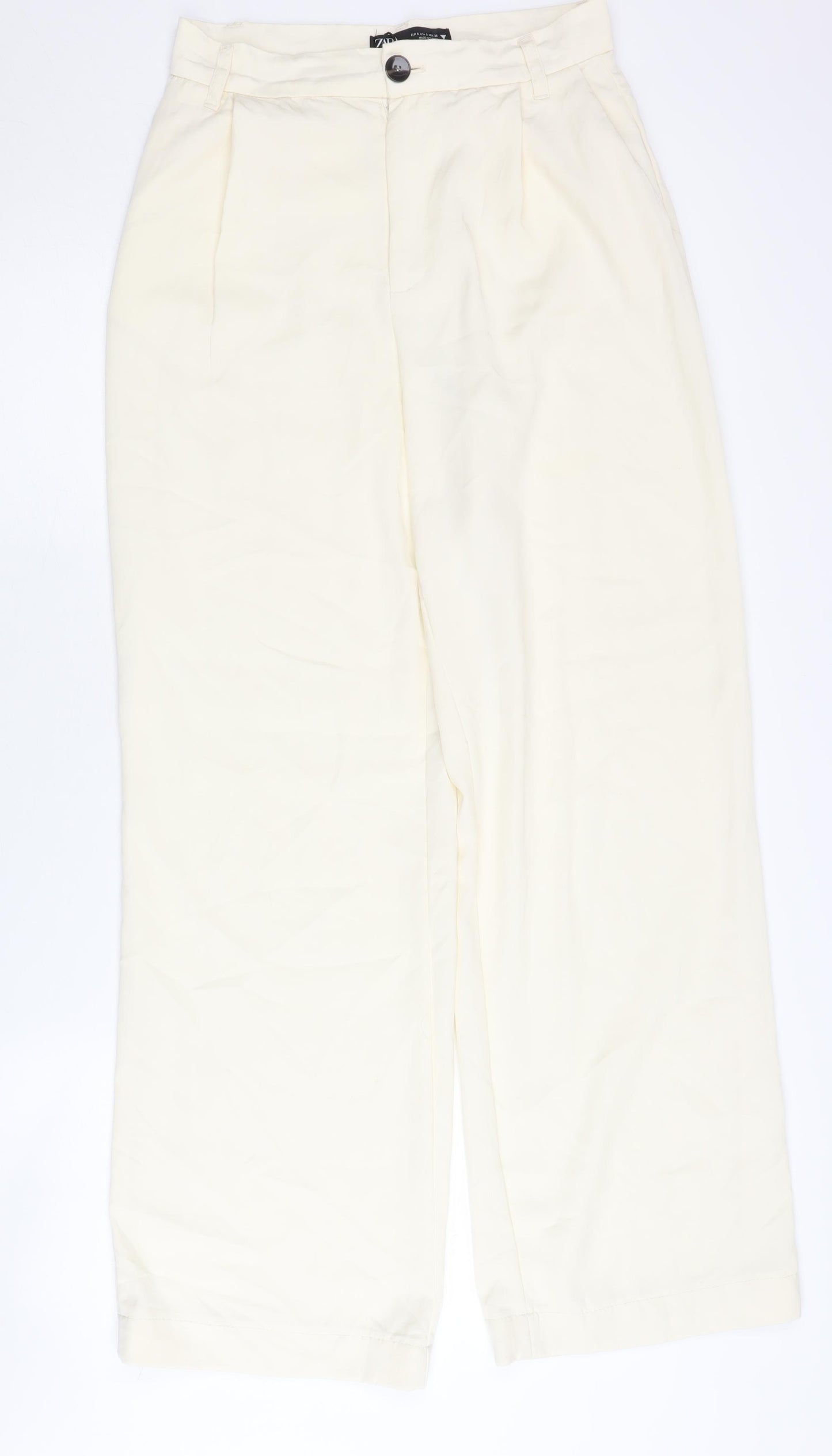 Zara Women's Ivory Wide-Leg Trousers S Casual