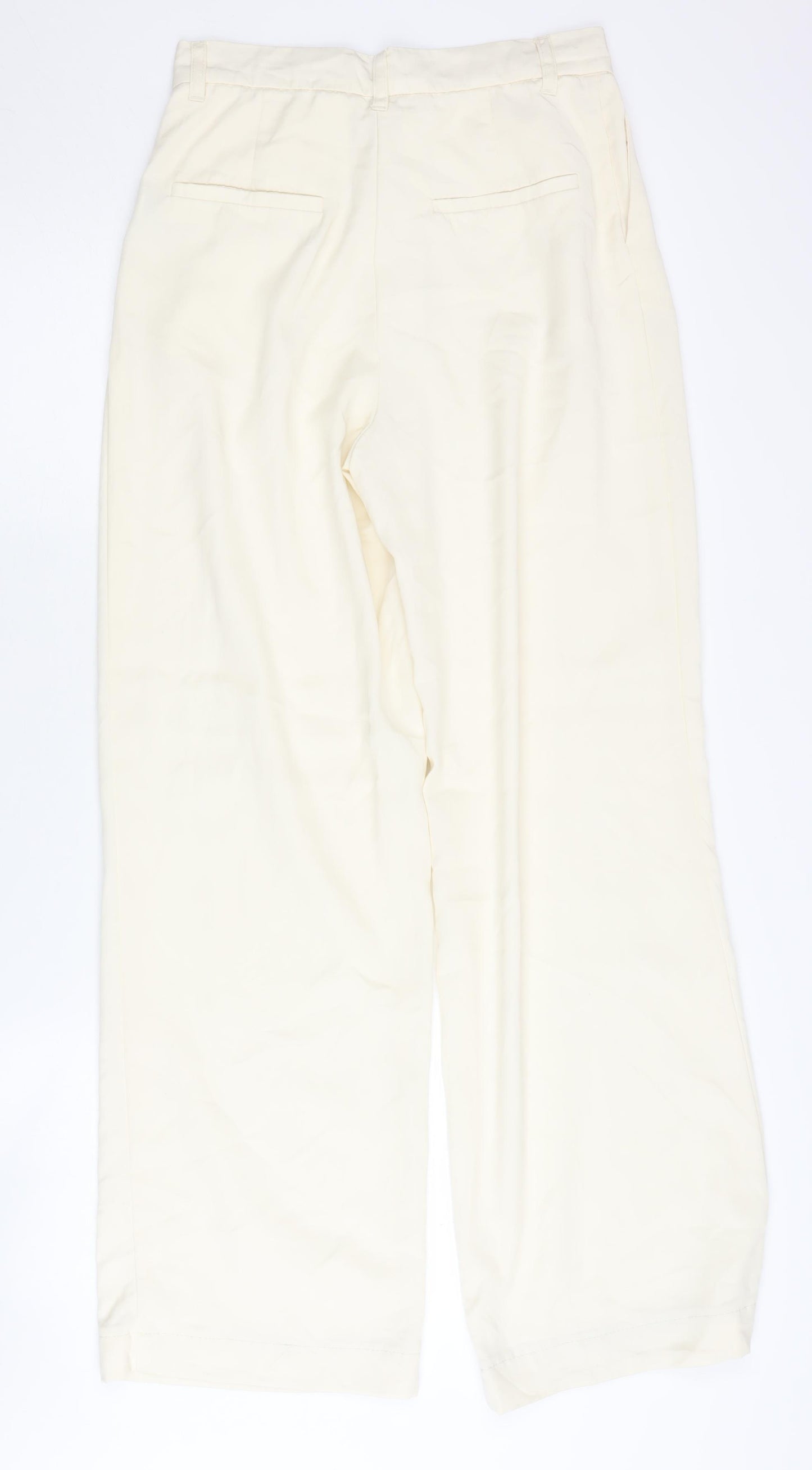 Zara Women's Ivory Wide-Leg Trousers S Casual