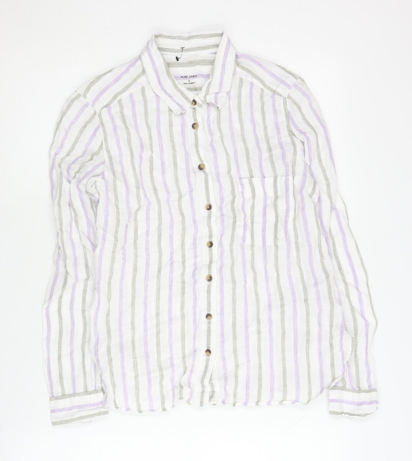 Marks and Spencer Women's Multicoloured Stripe Button-Up Shirt, Size 8