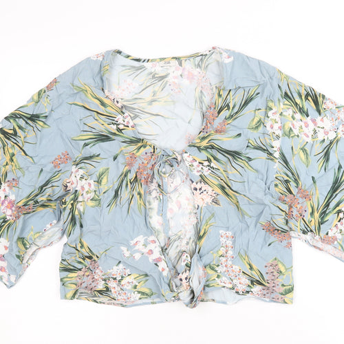 River Island Blue Floral Kimono Sleeve Top Size 12