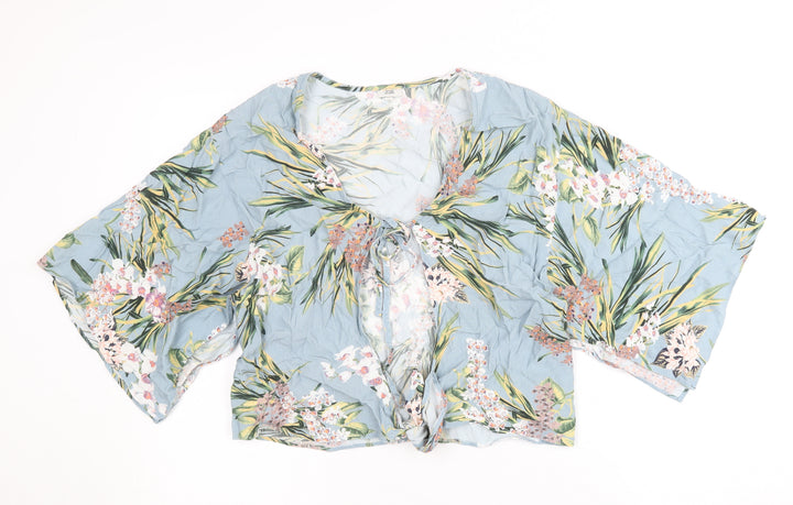 River Island Blue Floral Kimono Sleeve Top Size 12