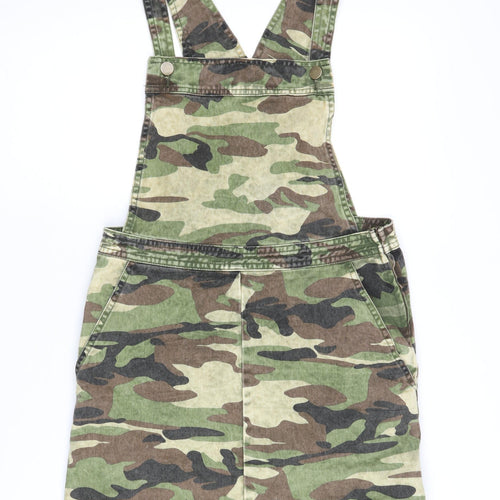 Boohoo Women's Camouflage Denim Pinafore Dress Size 10