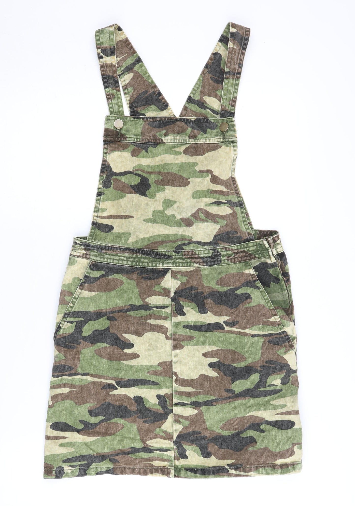 Boohoo Women's Camouflage Denim Pinafore Dress Size 10