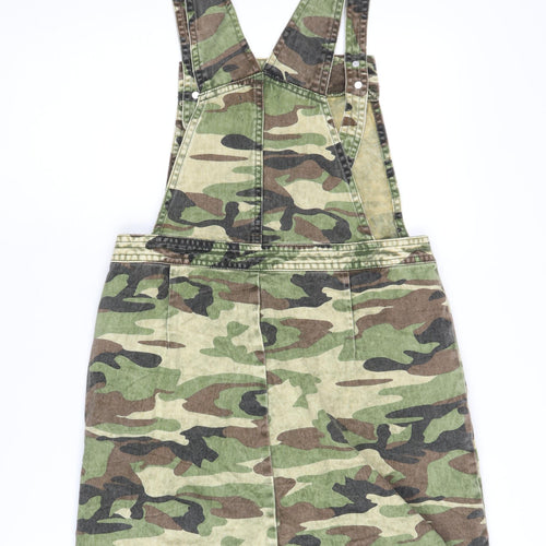 Boohoo Women's Camouflage Denim Pinafore Dress Size 10