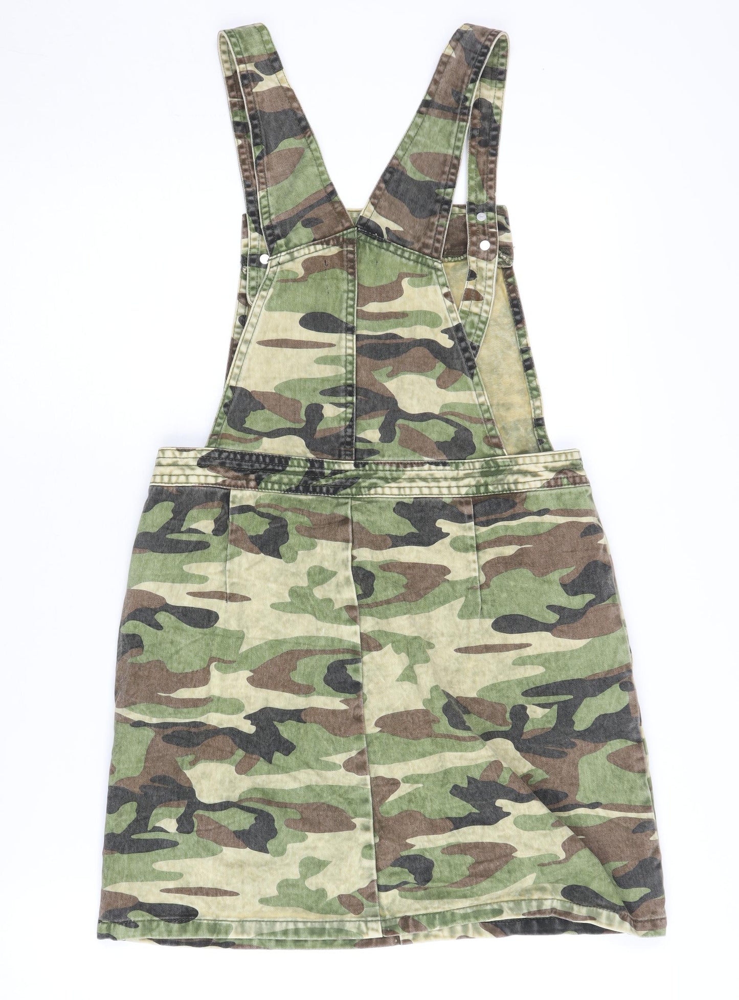 Boohoo Women's Camouflage Denim Pinafore Dress Size 10