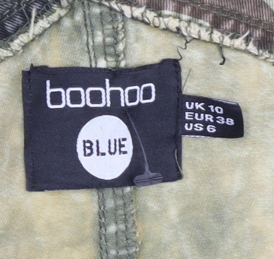 Boohoo Women's Camouflage Denim Pinafore Dress Size 10