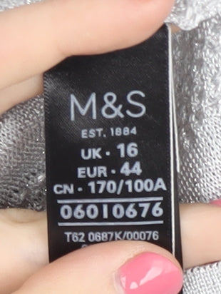 Marks and Spencer Women's Grey Open Front Cardigan - Size 16