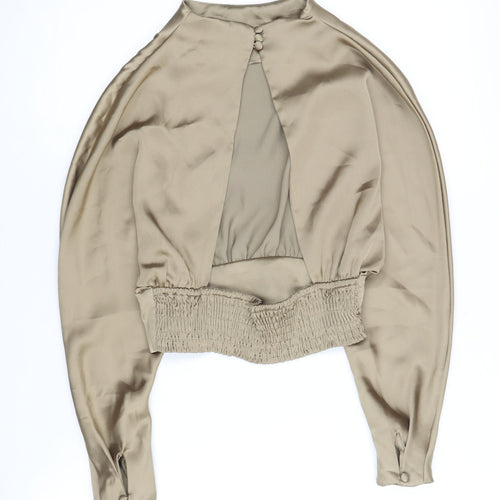 Zara Women's Beige High Neck Balloon Sleeve Blouse