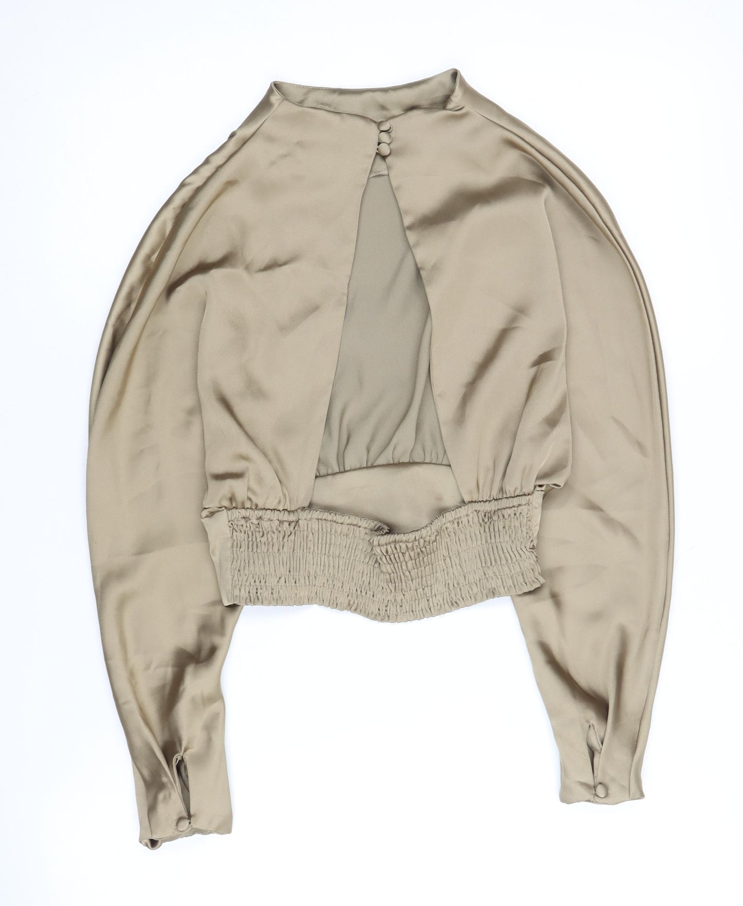 Zara Women's Beige High Neck Balloon Sleeve Blouse