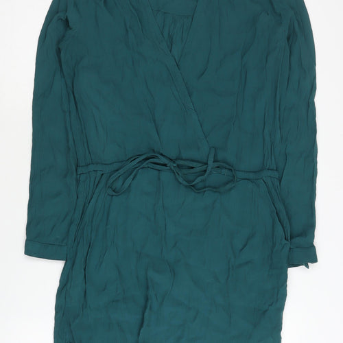 Mango Women's Green Wrap Dress, M, Long Sleeve, Viscose