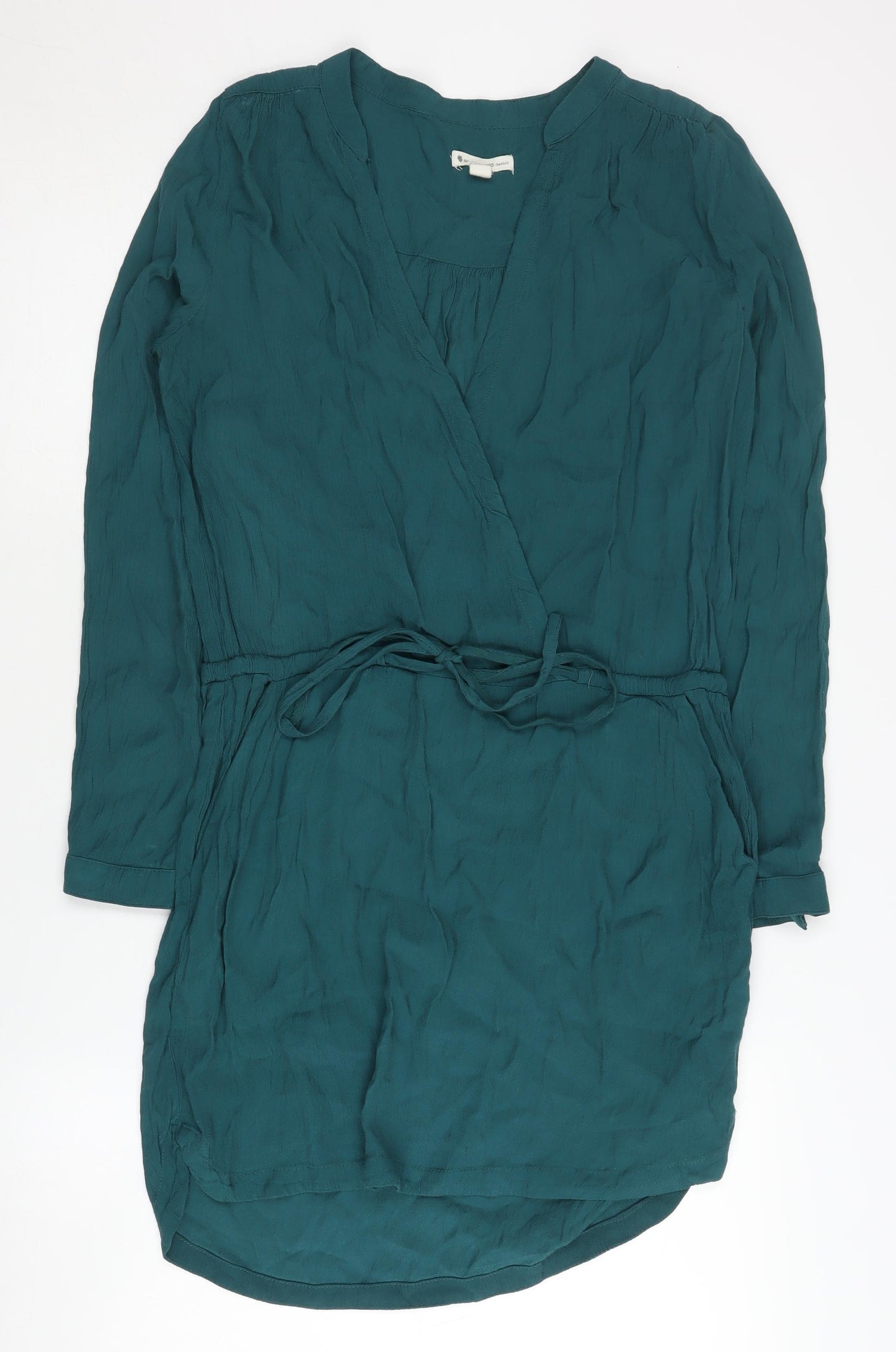 Mango Women's Green Wrap Dress, M, Long Sleeve, Viscose