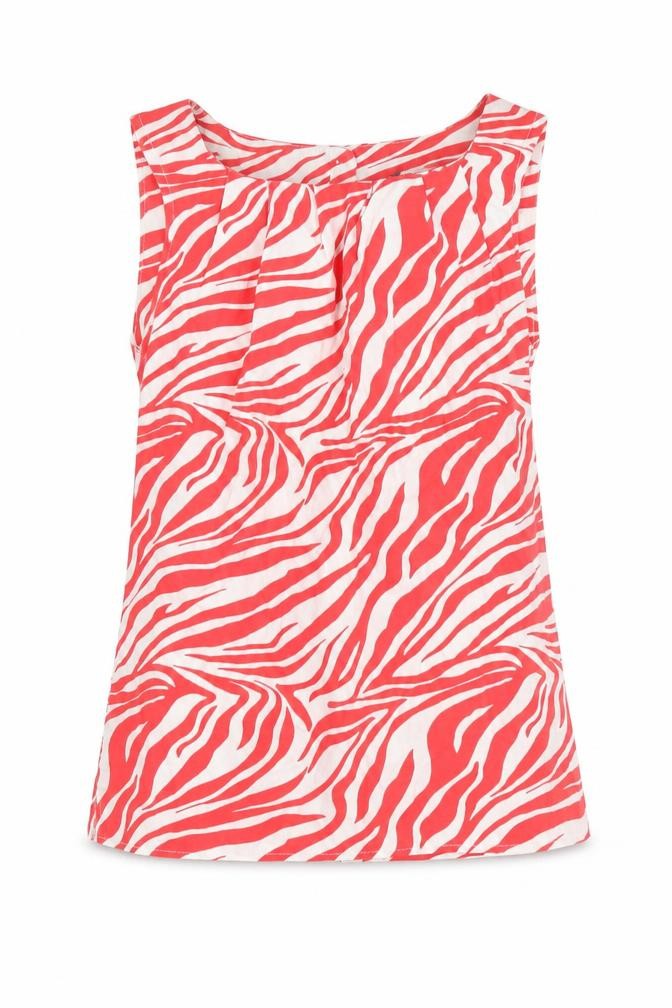Front view of Et Vous Women's Red Zebra Print Sleeveless Blouse, size 8