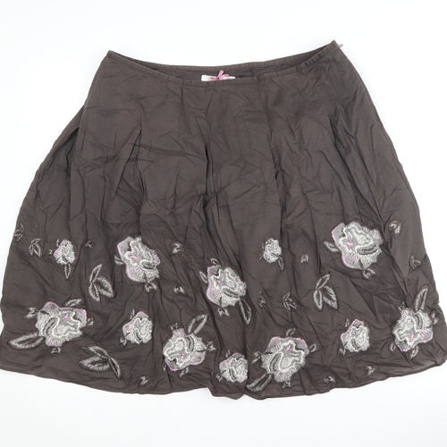 White Stuff Women's Brown Floral Embroidered Skirt Size 14