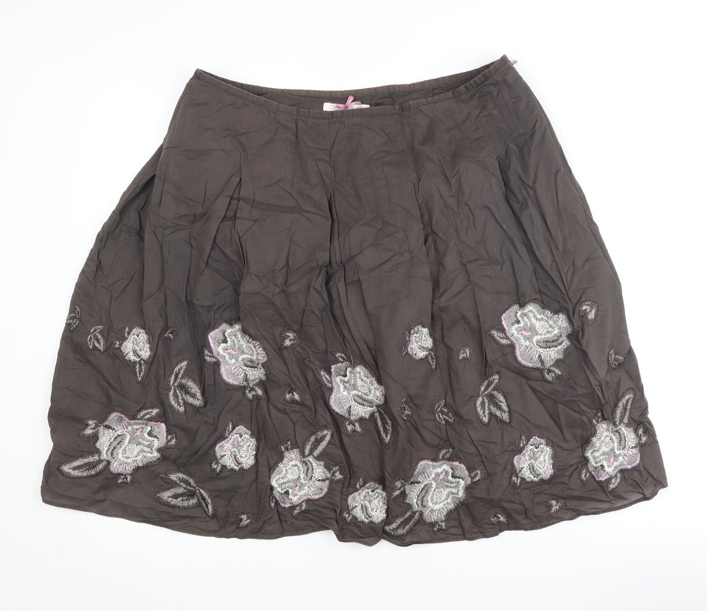 White Stuff Women's Brown Floral Embroidered Skirt Size 14