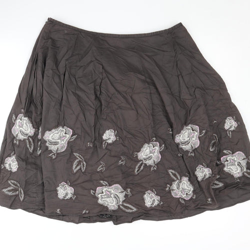White Stuff Women's Brown Floral Embroidered Skirt Size 14