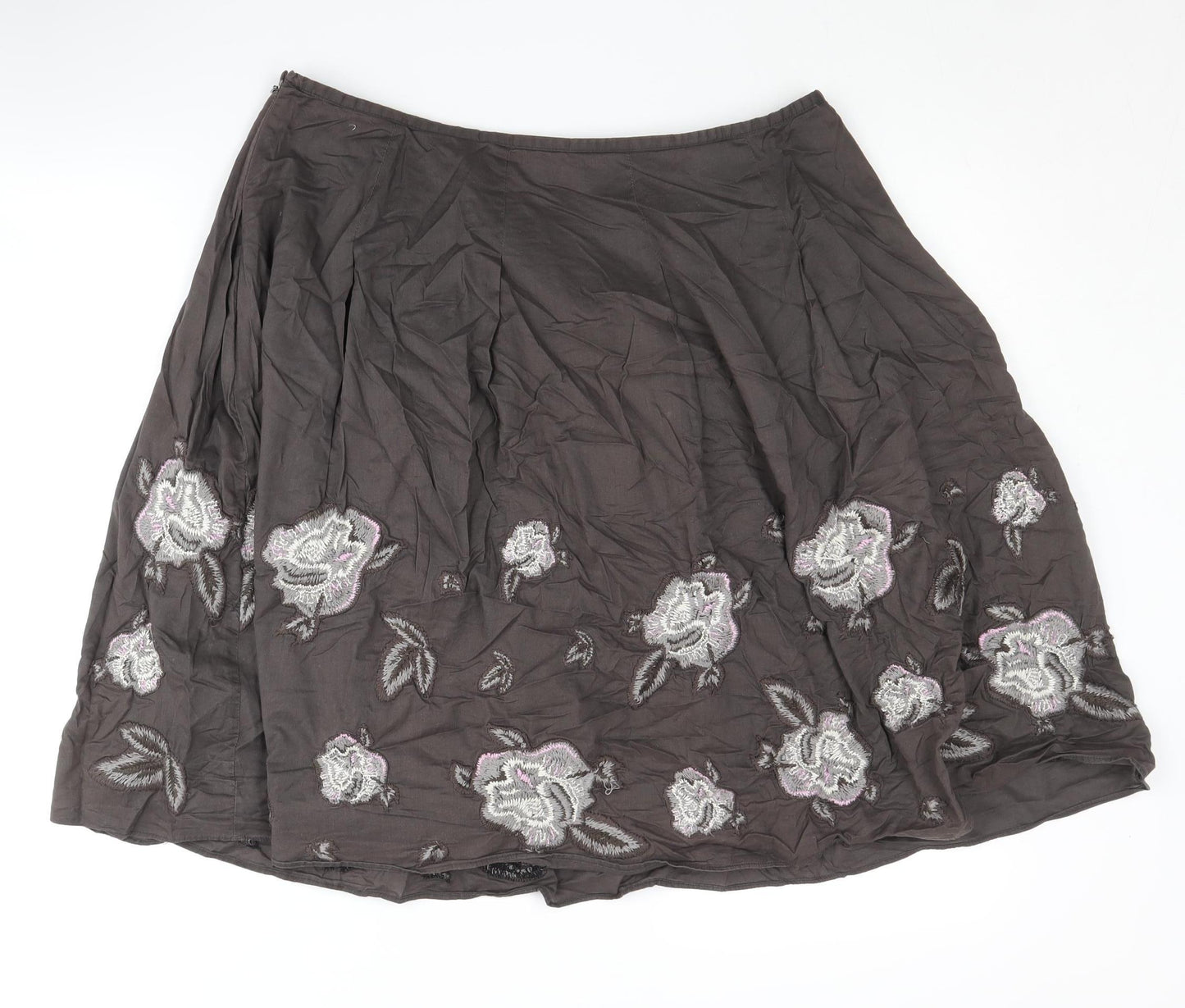 White Stuff Women's Brown Floral Embroidered Skirt Size 14