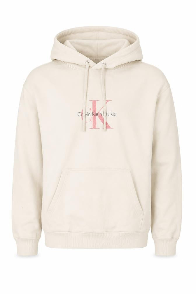 Front view of Calvin Klein Khakis Beige Men's S Pullover Hoodie