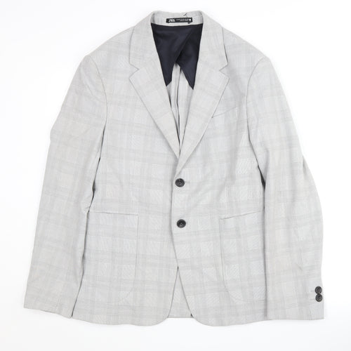 Zara Men's Grey Check Blazer - 46