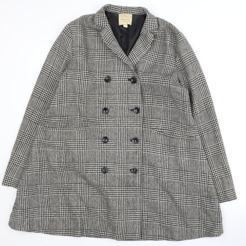 Silence + Noise Women's Grey Check Pea Coat Size S
