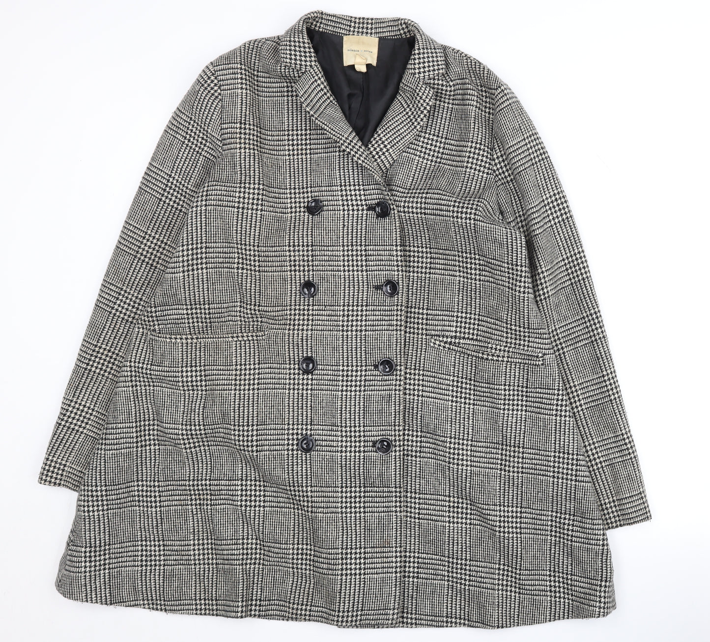 Silence + Noise Women's Grey Check Pea Coat Size S