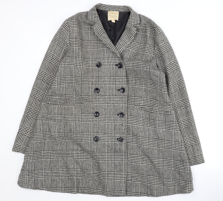 Silence + Noise Women's Grey Check Pea Coat Size S