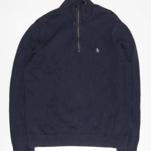 Original Penguin Men's Blue Henley Sweatshirt L