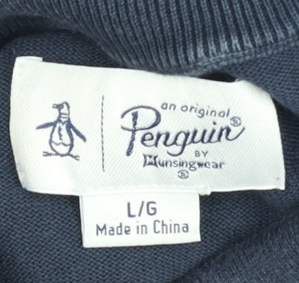 Original Penguin Men's Blue Henley Sweatshirt L