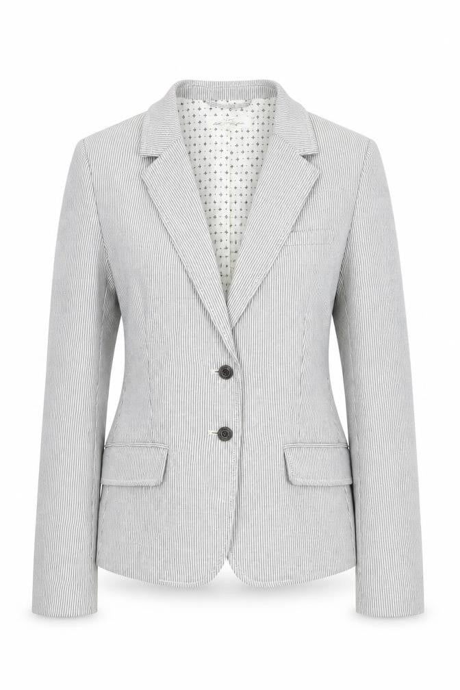 Front view of H&M Women's Grey Pinstripe Blazer, size 8, Regular