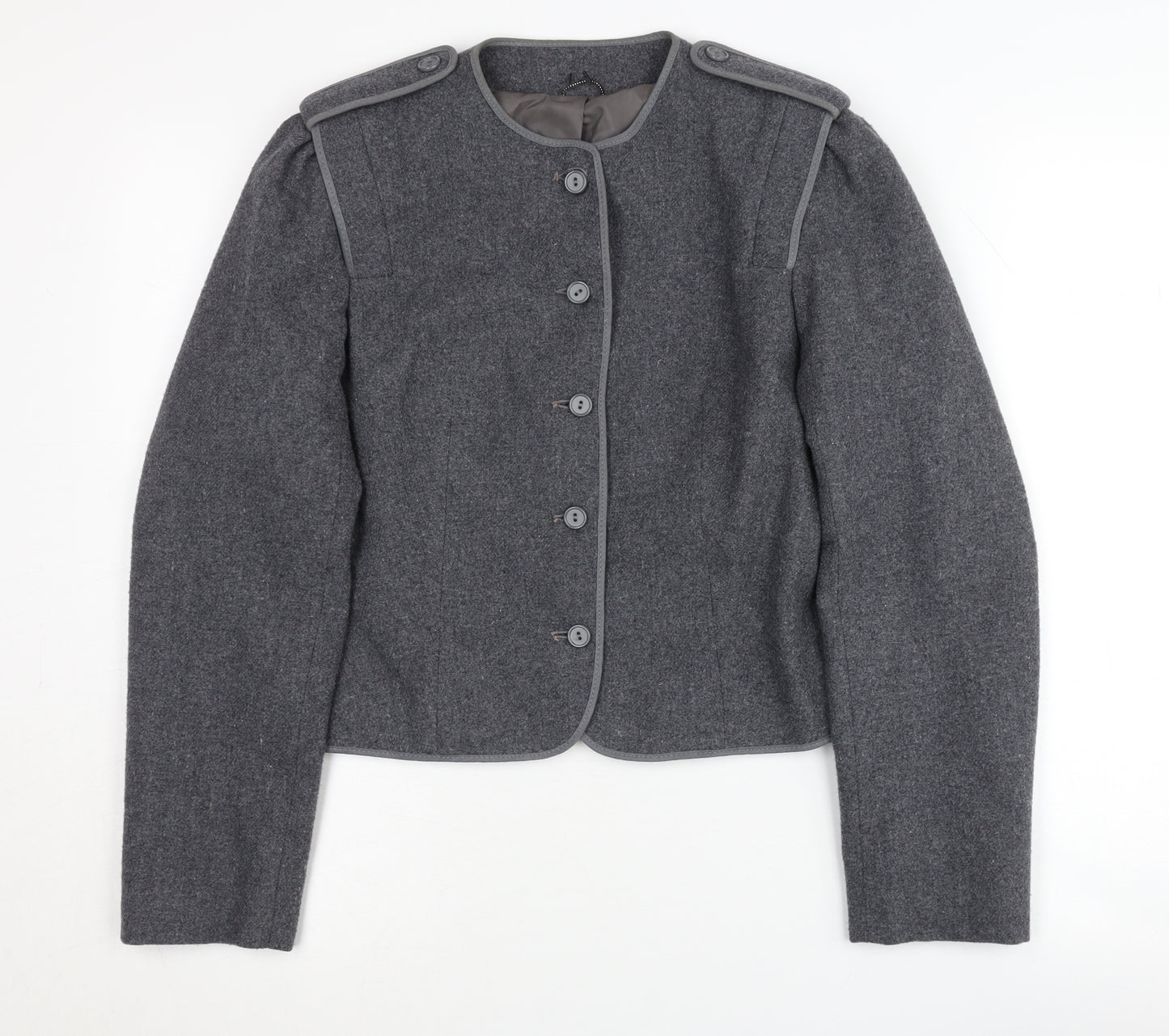 C&A Women's Grey Blazer, Size 12, Wool Blend, Five-Button