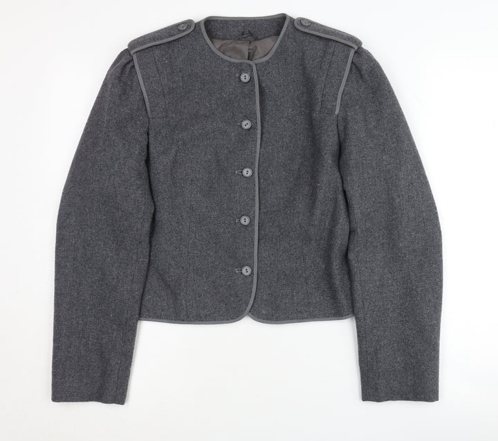 C&A Women's Grey Blazer, Size 12, Wool Blend, Five-Button