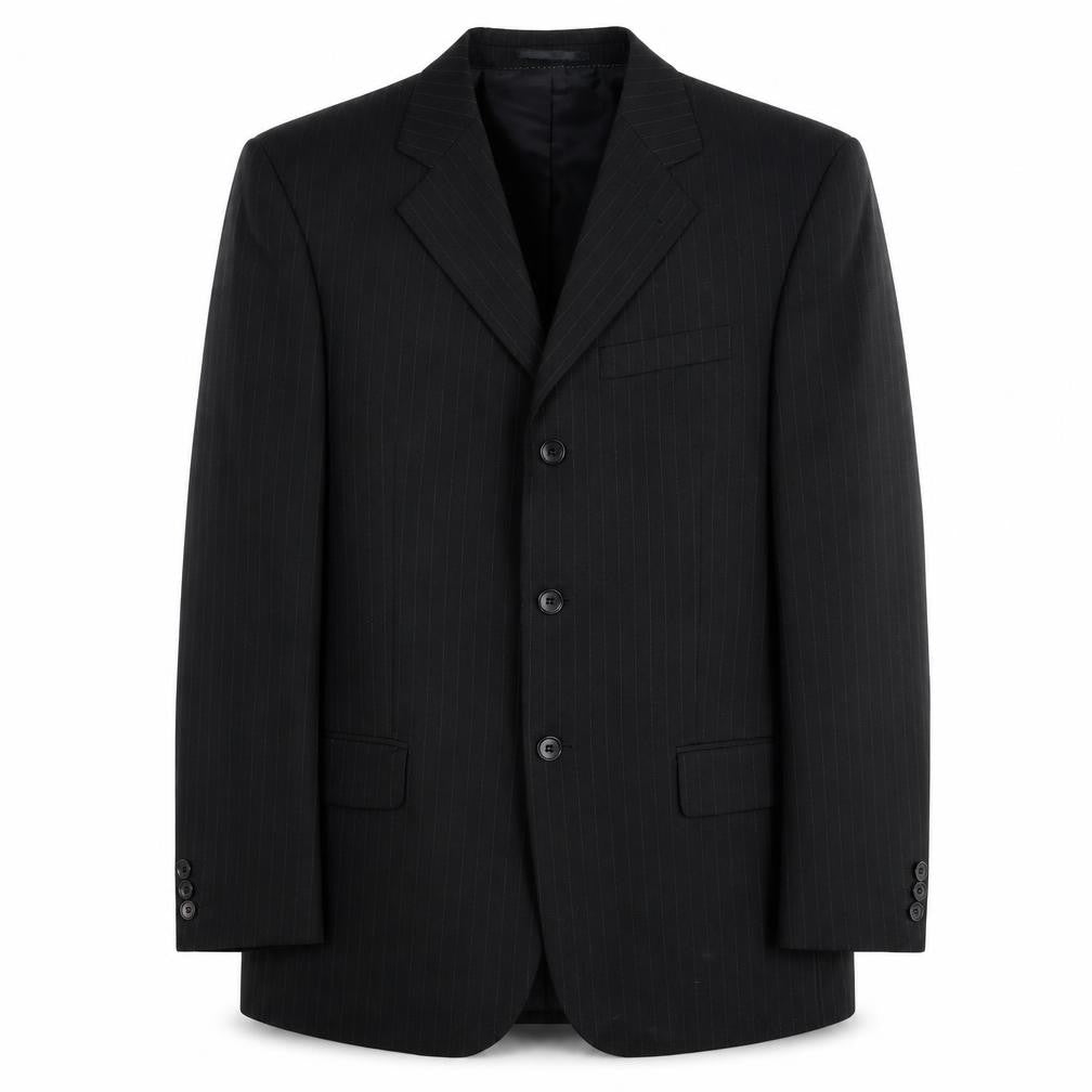 Front view of Suithouse Men's Black Striped Suit Jacket, 40 S