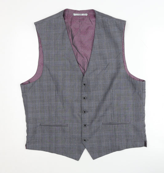 Greenwoods Mens Grey Check Waistcoat Size 46