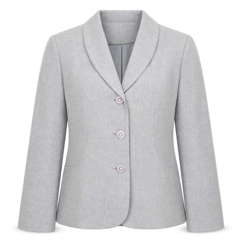 Front view of Eastex Women's Grey Blazer UK, size 12, Shawl Collar